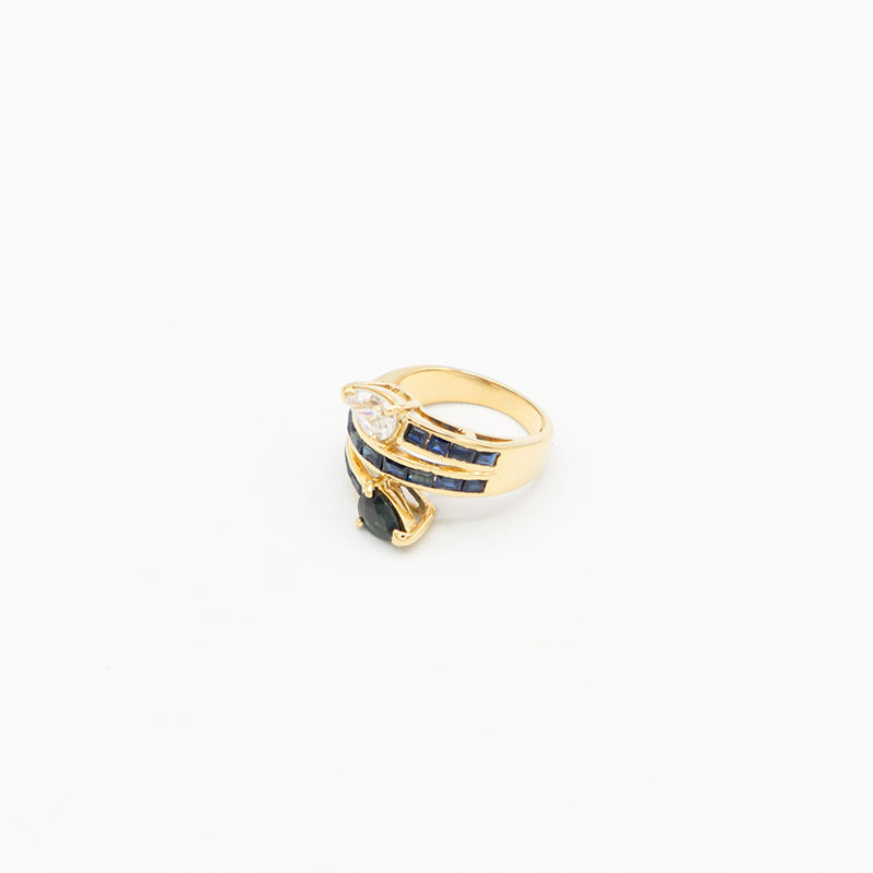 Vintage Drop Diamond Saphire Ring - Gelbgold