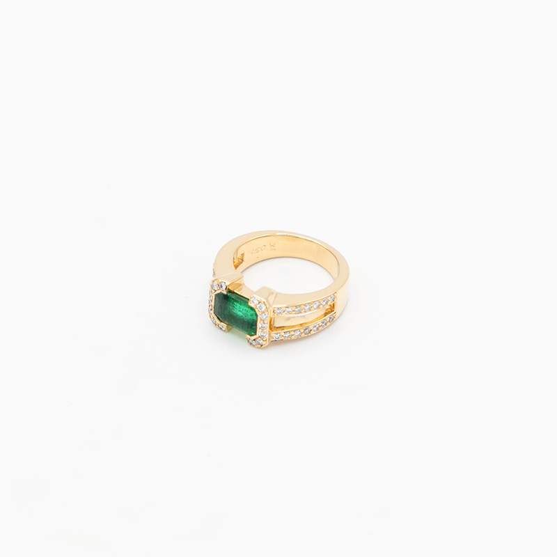 Vintage Emerald Diamond Ring - Gelbgold