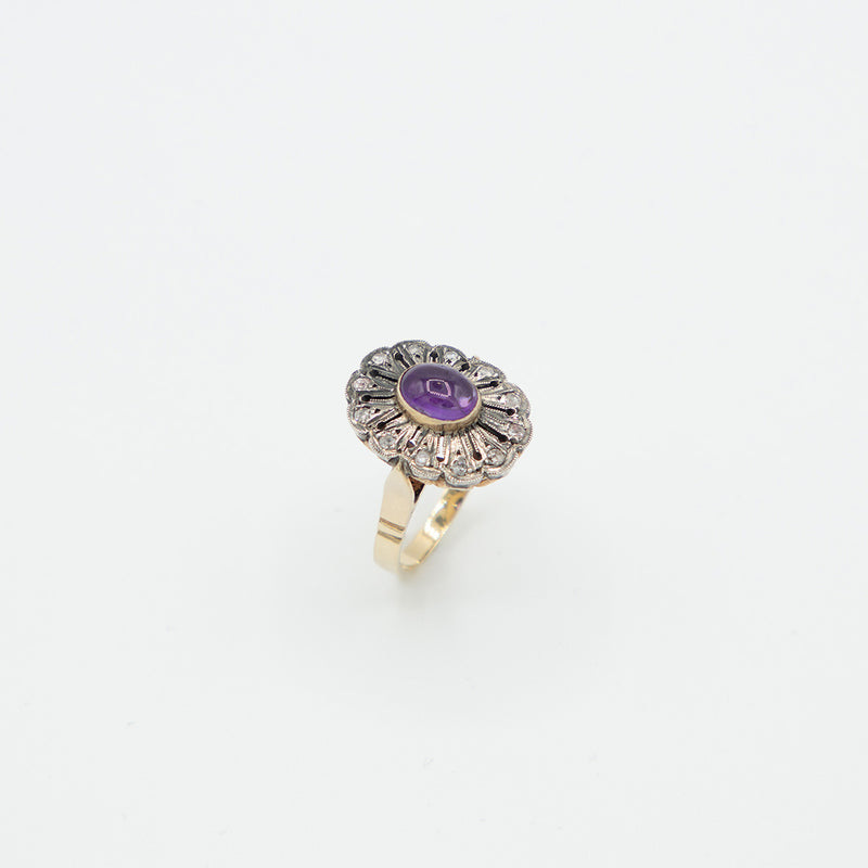 Vintage Amethyst Diamant Ring - Gelbgold