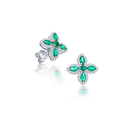 Smaragd Diamond Flower Ohrringe - Weissgold