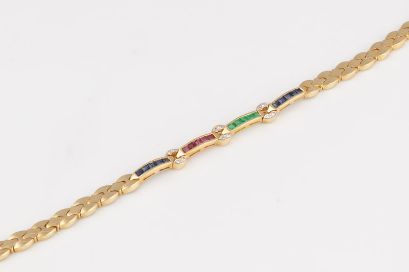 Vintage Armband Saphir/Rubin/Smaragd - Gelbgold