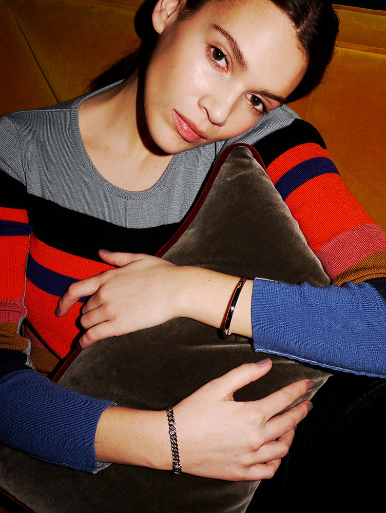 5 Diamond Curb Chain Bracelet - Weißgold