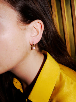 Emaille Diamant Plättchen Hoops - Rosa - Gelbgold