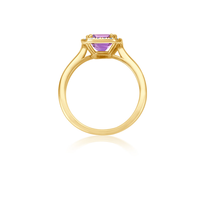 Amethyst Diamond Halo Ring - Gelbgold
