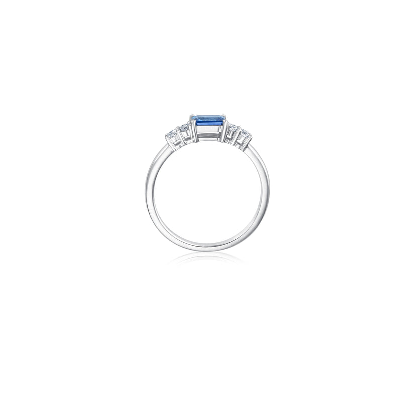 Petite Long Emerald Diamond Ring - Saphir - Weißgold