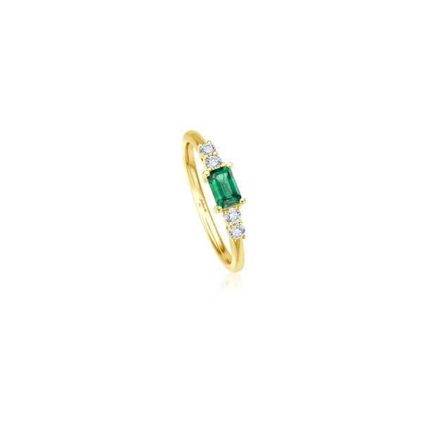 Petite Long Emerald Diamond Ring - Smaragd - Gelbgold