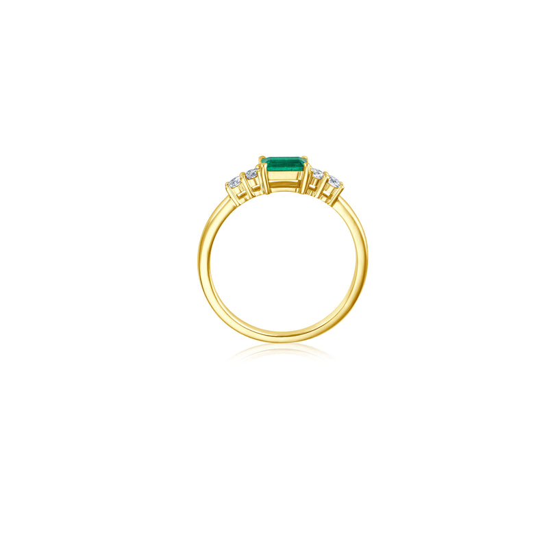 Petite Long Emerald Diamond Ring - Smaragd - Gelbgold