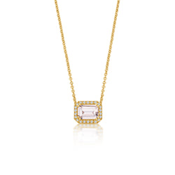 Morganit Diamond Halo Halskette - Gelbgold