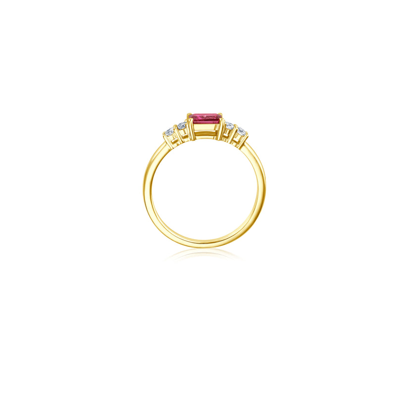 Petite Long Emerald Diamond Ring - Rubin - Gelbgold