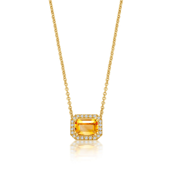 Citrin Diamond Halo Halskette - Gelbgold