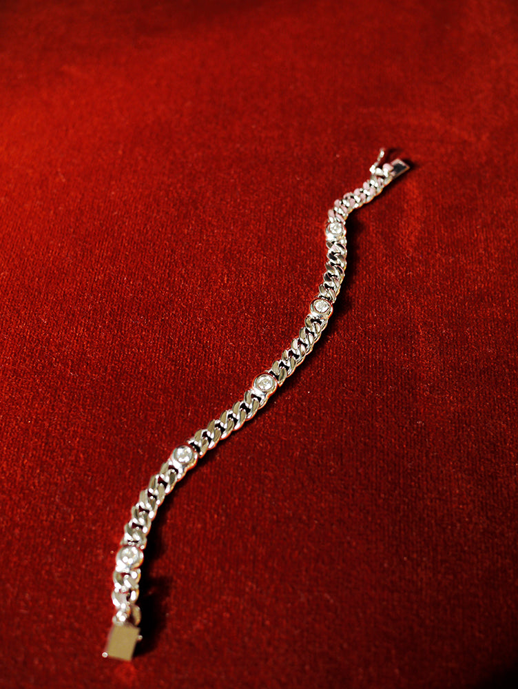 5 Diamond Curb Chain Bracelet - Weißgold