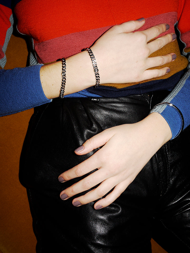 5 Diamond Curb Chain Bracelet - Weißgold