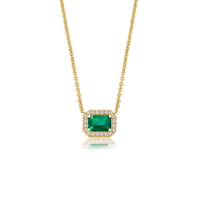 Smaragd Diamond Halo Halskette - Gelbgold