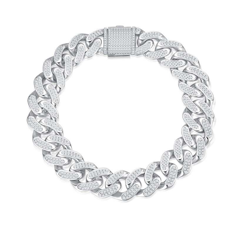Iced Out Diamond Curb Chain Armband - Weißgold
