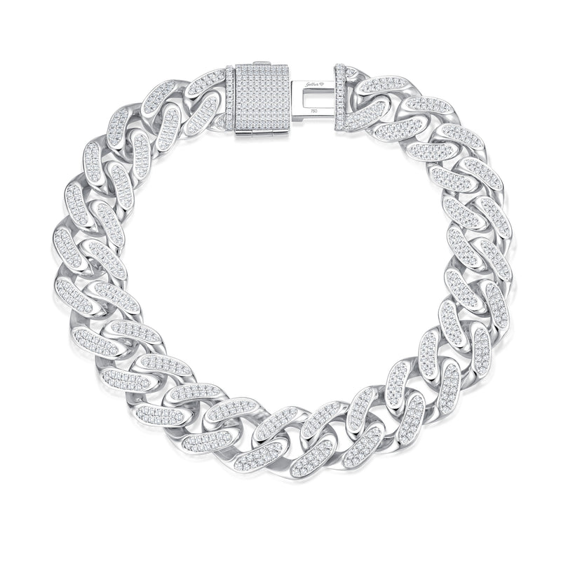 Iced Out Diamond Curb Chain Armband - Weißgold