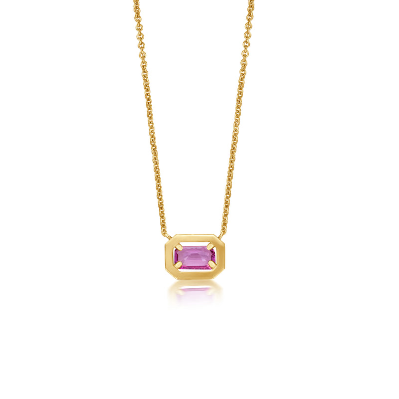 Pink Saphir Diamond Halo Halskette - Gelbgold