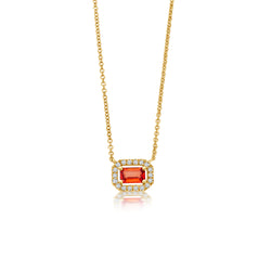 Roter Saphir Diamond Halo Halskette - Gelbgold