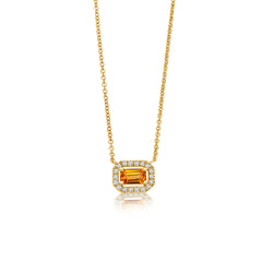 Orangener Saphir Diamond Halo Halskette - Gelbgold
