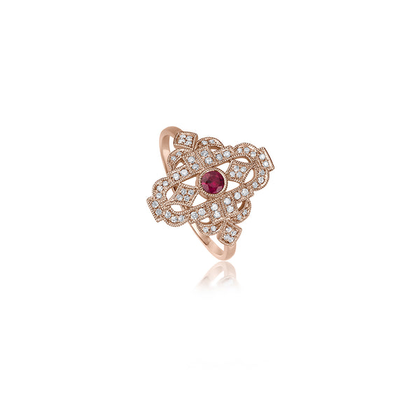Art Deco Diamant Rubin Ring - 0,15 ct - Roségold