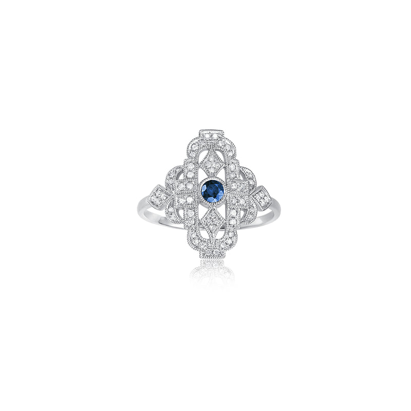 Art Deco Diamant Saphir Ring - 0,15 ct. - Weißgold