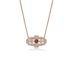 Art Deco Diamant Rubin Halskette - Roségold