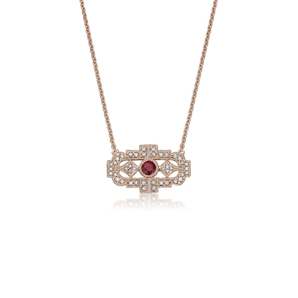 Art Deco Diamant Rubin Halskette - Roségold