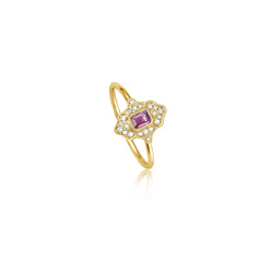 Art Deco Diamant Pink Saphir Ring - Gelbgold