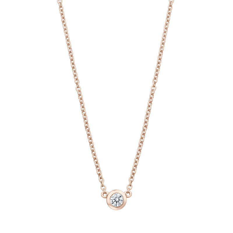 Solitaire Necklace - Runde Fassung - 0.10 ct - Roségold