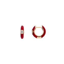 Emaille Diamant Hoops - Rot - Roségold