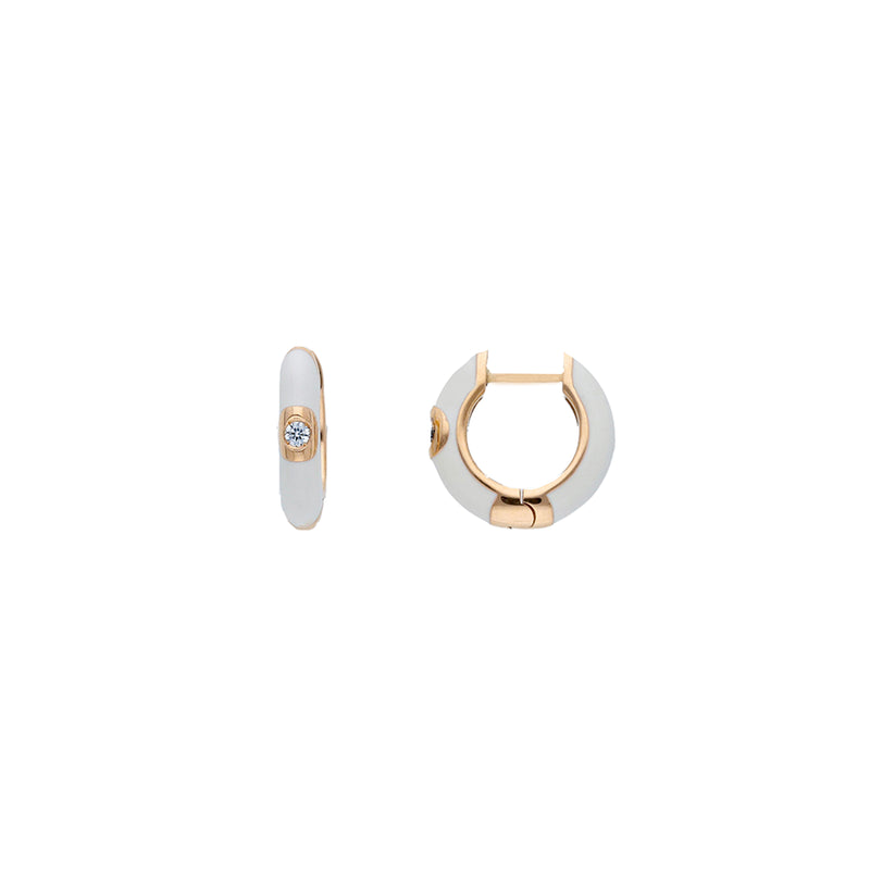 Emaille Diamant Hoops - Weiss - Roségold