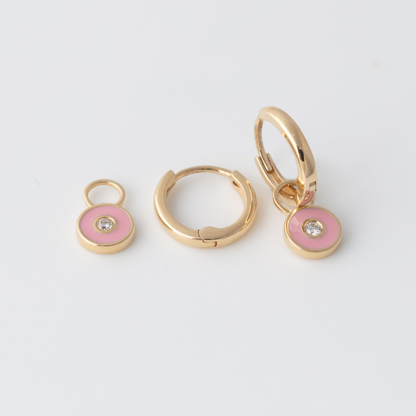 Emaille Diamant Plättchen Hoops - Rosa - Gelbgold