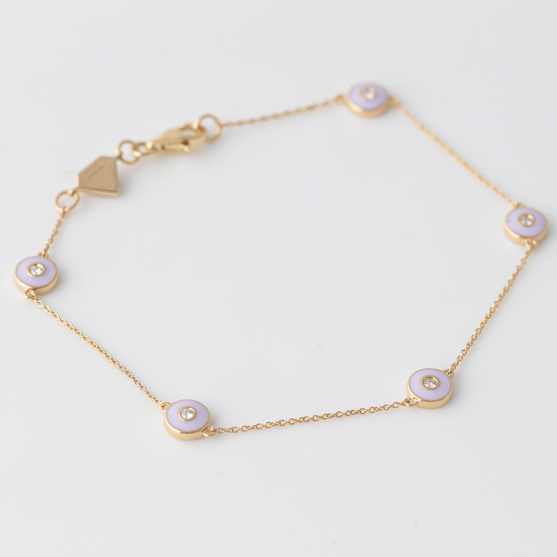 Emaille Diamant Plättchen Armband - Flieder - Gelbgold