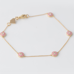 Emaille Diamant Plättchen Armband - Rosa - Gelbgold
