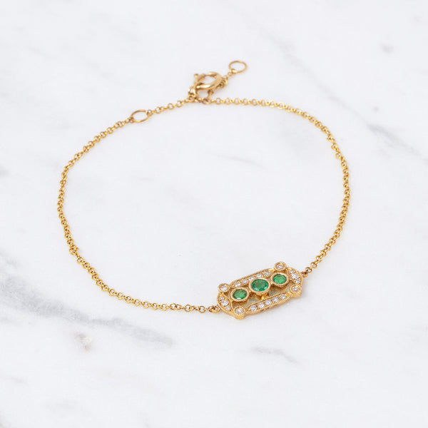 Art Deco Diamant Smaragd Armband - Gelbgold