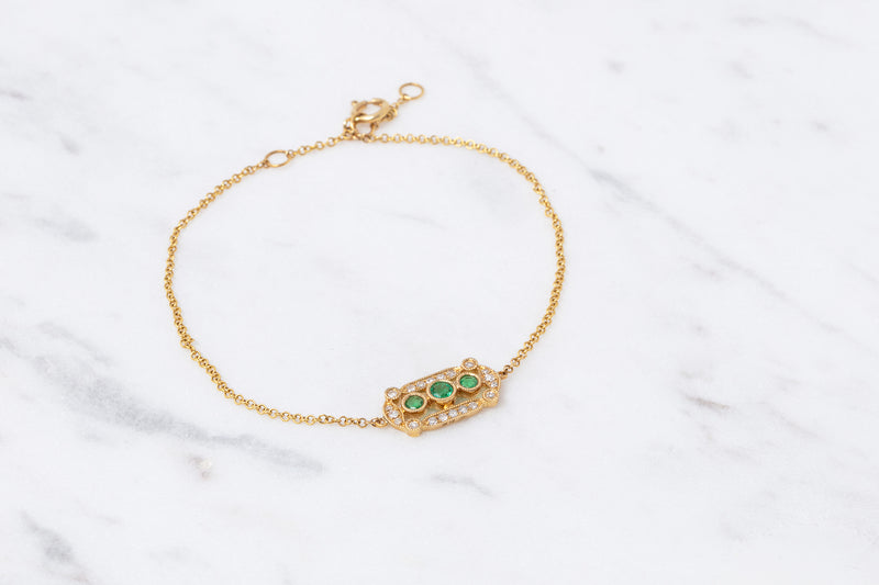 Art Deco Diamant Smaragd Armband - Gelbgold