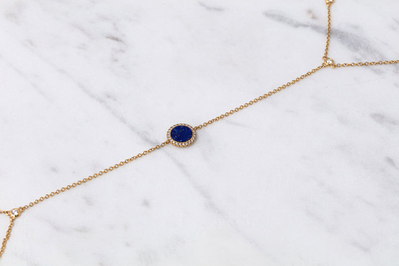 Lapis Lazuli Diamant Armband mit Ring - Gelbgold