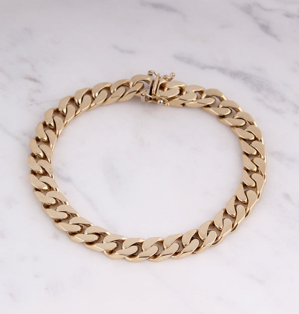 Solid Curb Chain Armband - 7mm - Gelbgold