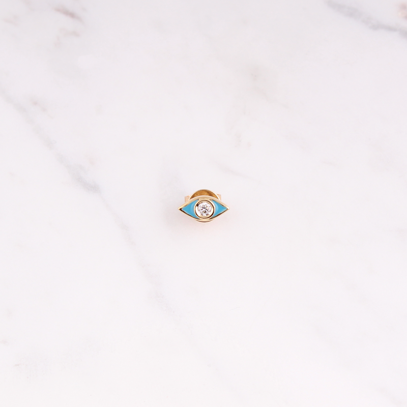 Emaille Evil Eye Diamant Ohrstecker - 8mm - Turquoise - Gelbgold
