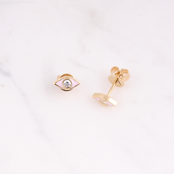 Emaille Evil Eye Diamant Ohrstecker - 8mm - Rosa - Gelbgold