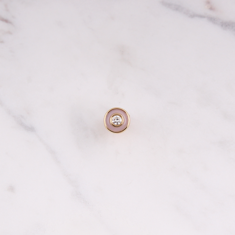 Emaille Diamant Plättchen Ohrstecker - 7mm - Off-White - Gelbgold