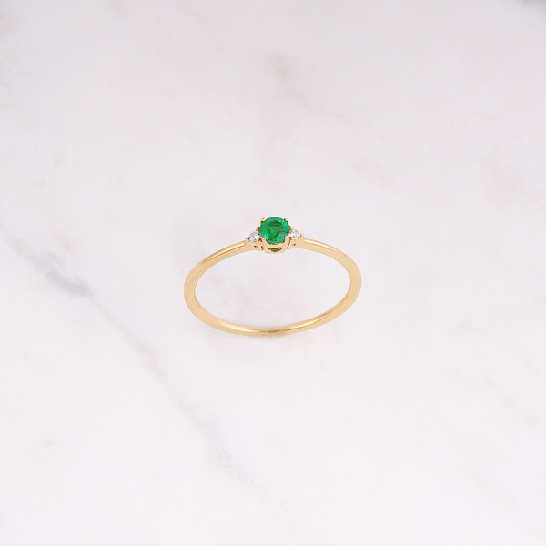 Delicate Smaragd Diamant Ring - Gelbgold