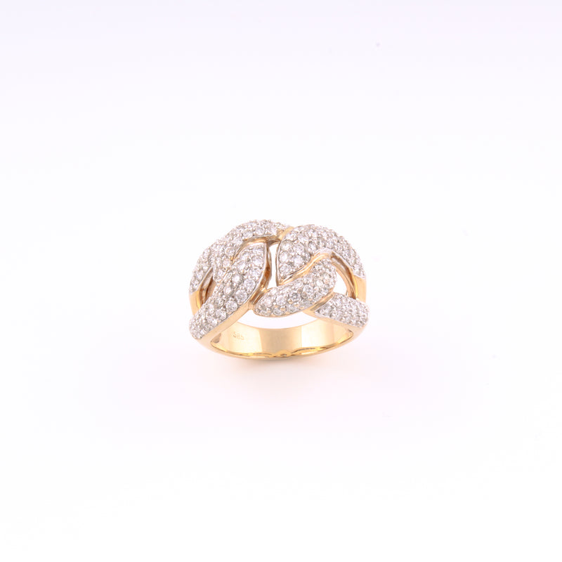 Iced Out Diamond Curb Chain Ring - Gelbgold