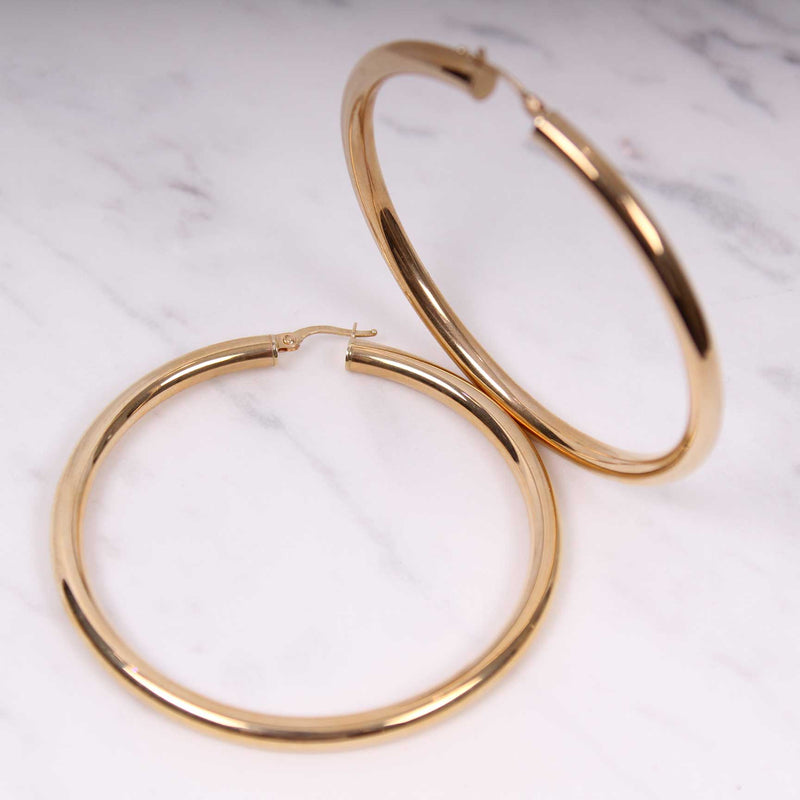 4mm Plain Gold Hoops - 6 cm - Gelbgold