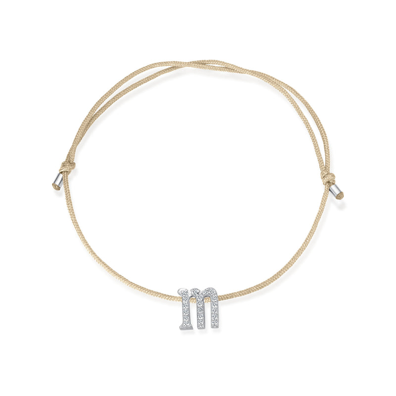 L to P Diamond Letters Stoff Armband - Weißgold