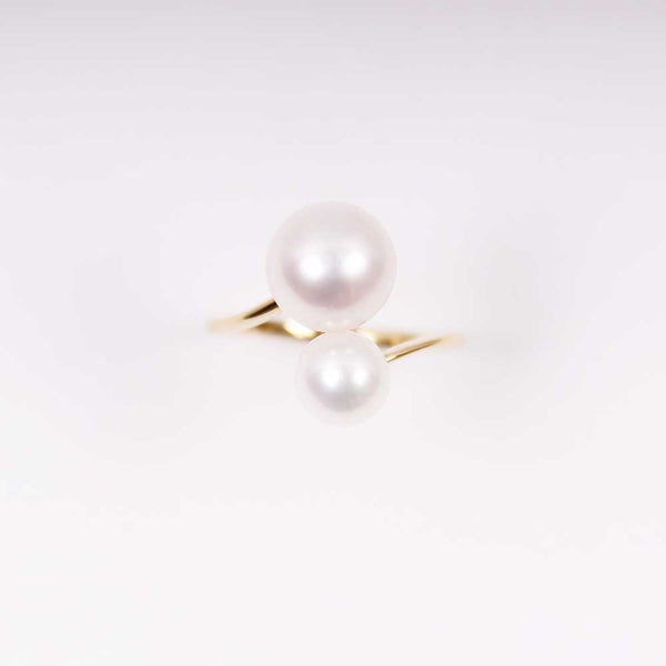 Double Pearl Ring - Groß - Gelbgold