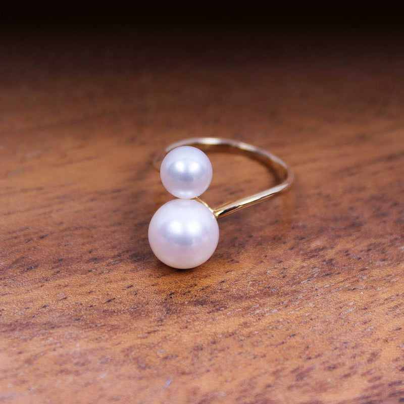 Double Pearl Ring - Groß - Gelbgold