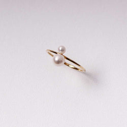 Double Pearl Ring - Klein - Gelbgold