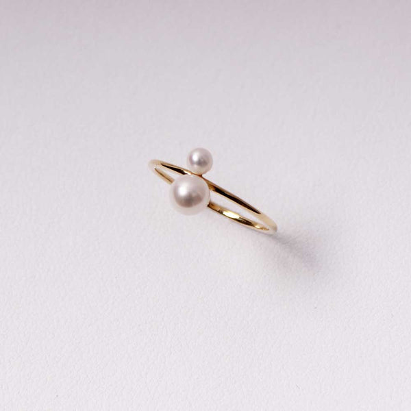 Double Pearl Ring - Klein - Gelbgold