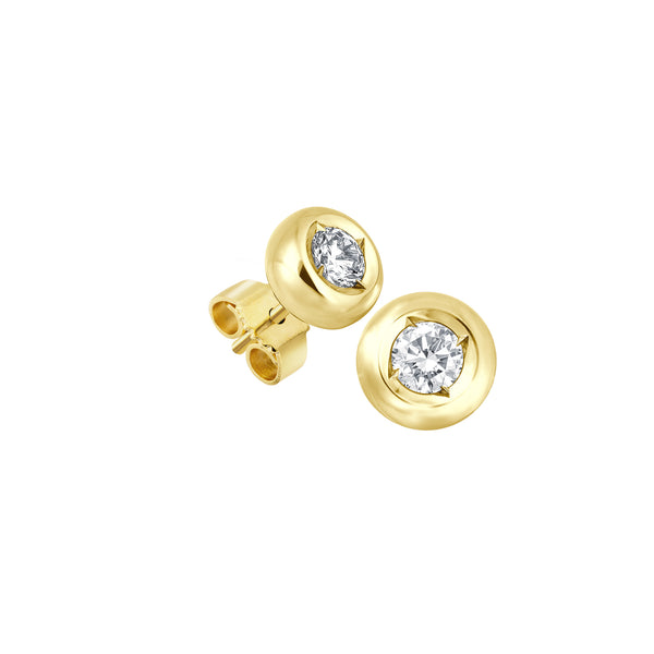 Diamant Ohrstecker Paar - 0,50 ct Bauchige Fassung - Gelbgold