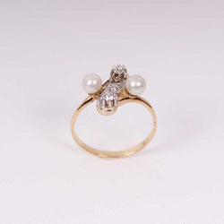Vintage Ring Perlen Diamanten - Gelbgold/Weißgold